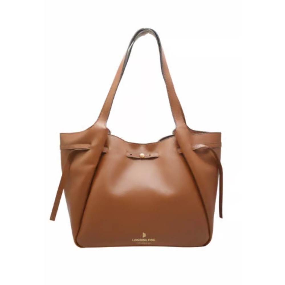 London Fog Collection Womens Cognac Brown Pebbled Tote Shoulder Bag Handbag